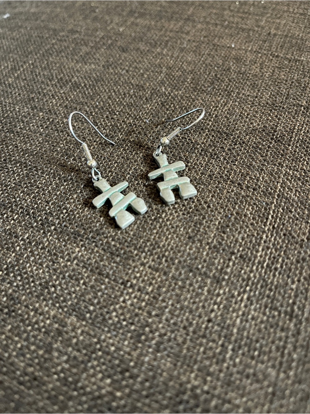 Sterling Silver Inukshuk Dangle Earrings - Light Silver
